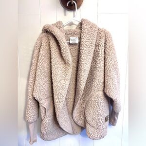 Nordic Beach Wrap O/S Oversized Sherpa Fleece Cardigan Hooded Jacket Cream Cozy